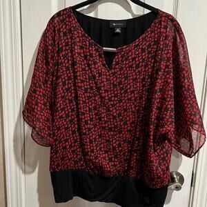 Ab Studio Short Sleeve Metallic Blouson Top Red MediumLike new wor…